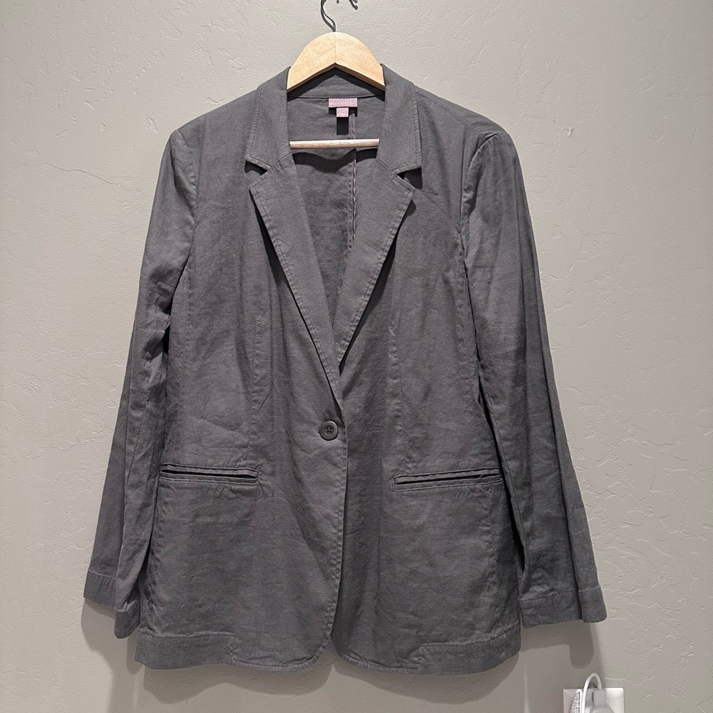 J. Jill Linen Rayon Gray Blazer Size Large Petite Stretch Business Casual Office